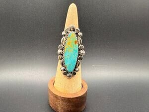 Navajo Turquoise Statement Ring Running Bear Sterling Silver Size 9